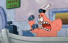 patrick star from spongebob squarepants is talking on a phone