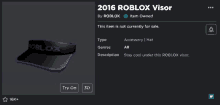 a screenshot of a roblox visor that is currently for sale