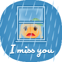 an illustration of a woman looking out a window with the words " i miss you " below it