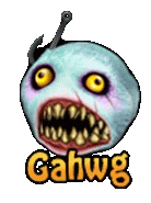 a picture of a monster with a hook in its mouth and the word gahwg