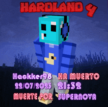 a poster for hardland 4 shows a minecraft character wearing headphones