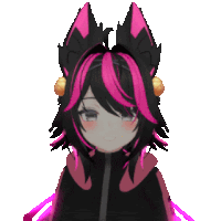 a girl with black and pink hair has a cat ear