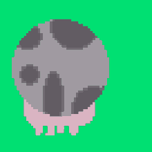 a pixel art drawing of a cow 's head on a green background