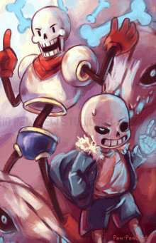 a cartoon drawing of papyrus and sans by pew-pewstudio