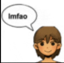 a cartoon character with a speech bubble that says imfao