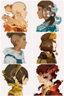 a bunch of drawings of avatar characters including aang