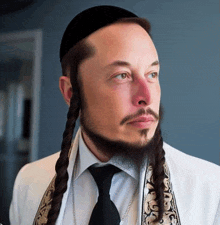 a man with a beard and braided hair wearing a hat and tie