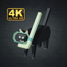 a black cat wearing a diving mask and goggles with a 4k ultra hd logo in the background