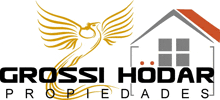 a logo for grossi hodar propiedades with a phoenix and a house