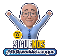 a cartoon man with his arms in the air and the words siguenos