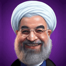 a man with a beard wearing glasses and a white turban is smiling