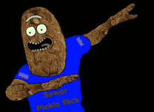 a cartoon character with a blue shirt that says sewer pickle rick on it