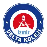 a logo for delta koleji izmir with a torch in the middle