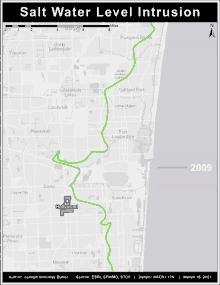 a black and white map of salt water level intrusion in 2009