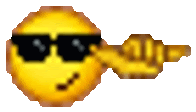 a pixel art of a smiley face wearing sunglasses and pointing at something