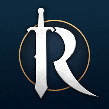 the letter r is surrounded by a sword in a circle