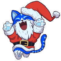 a blue cat is wearing a santa hat and a belt