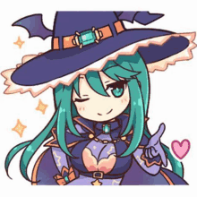 a cute anime girl wearing a witch hat is giving a thumbs up sign .