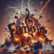 the word famous is surrounded by music notes