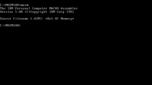 a black screen with white text that says `` out of memory '' .