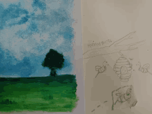 a drawing of a tree and a drawing of a beehive with hmm # 4156