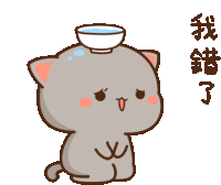 a cartoon cat with a bowl on its head with chinese writing behind it