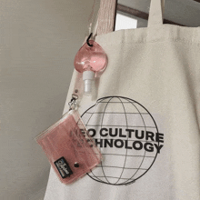 a white tote bag with neo culture technology written on it