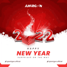 a happy new year greeting card with a red background