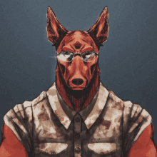 a drawing of a dog wearing glasses and a camo jacket