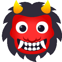 a cartoon illustration of a red monster with horns and sharp teeth