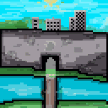 a pixel art drawing of a bridge over a body of water