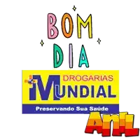 a logo for bom dia drogarias mundial preservando sua saúde anl