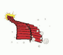 a cartoon drawing of a pile of red fireworks exploding .