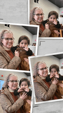 a woman is holding a child in her arms and smiling