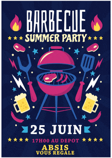 a poster for a barbecue summer party on the 25th of june