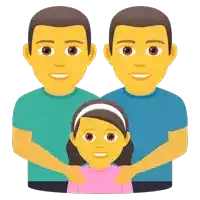 a cartoon illustration of two men and a girl posing for a picture