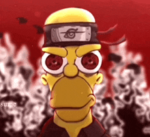 a cartoon of homer simpson wearing a headband with a symbol on it