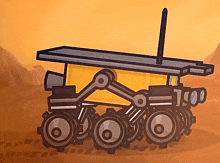 a cartoon drawing of a rover with the number 100 on the side of it