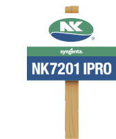 a sign for syngenta nk7201 ipro is attached to a wooden post