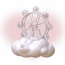 a ferris wheel sitting on top of a cloud with butterflies around it