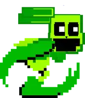 a pixel art drawing of a green frog with a black mouth and eyes on a white background .