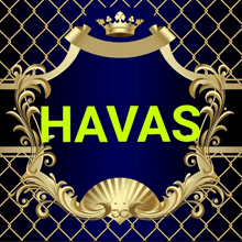 the word havas is on a blue background with gold decorations