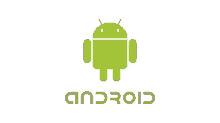 a logo for android with a green robot on a white background