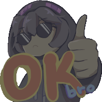 a cartoon character is giving a thumbs up and holding up the word ok