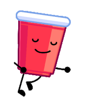 a red cup with arms and legs and a smile on its face