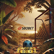 a soccer ball sits in front of a soccer goal with the word sbobet on it