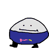 a cartoon drawing of a rice ball with a smiley face on it 's face