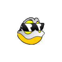 a cartoon of a penguin wearing sunglasses with the letter r on it