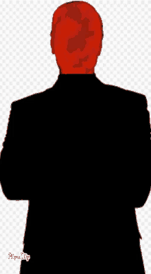 a silhouette of a man with red hair and a black suit