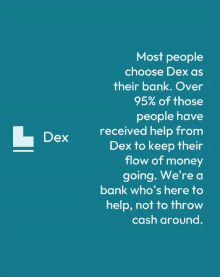 a blue background with the words most people choose dex as their bank